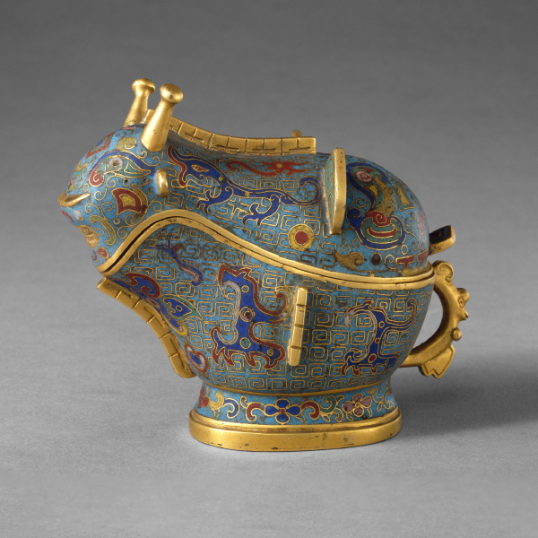 Cloisonné enamel yi vessel with kui-phoenix patterns